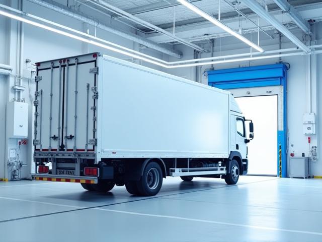 RTF Logistics truck docked at a manufacturing facility during a time-critical delivery