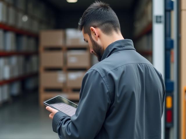Professional RTF Logistics driver checking freight schedule